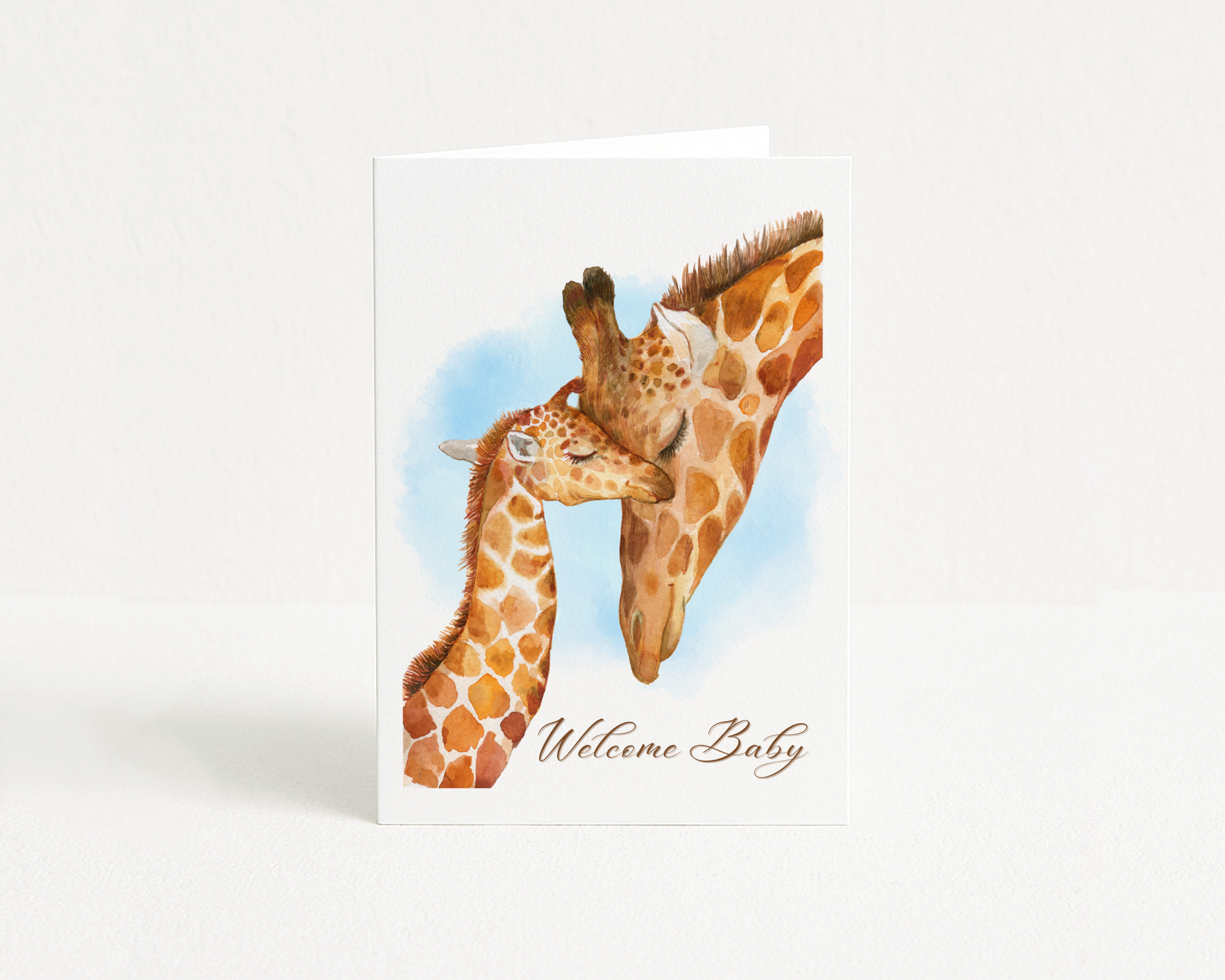 Blue Giraffe Baby - Greeting Card