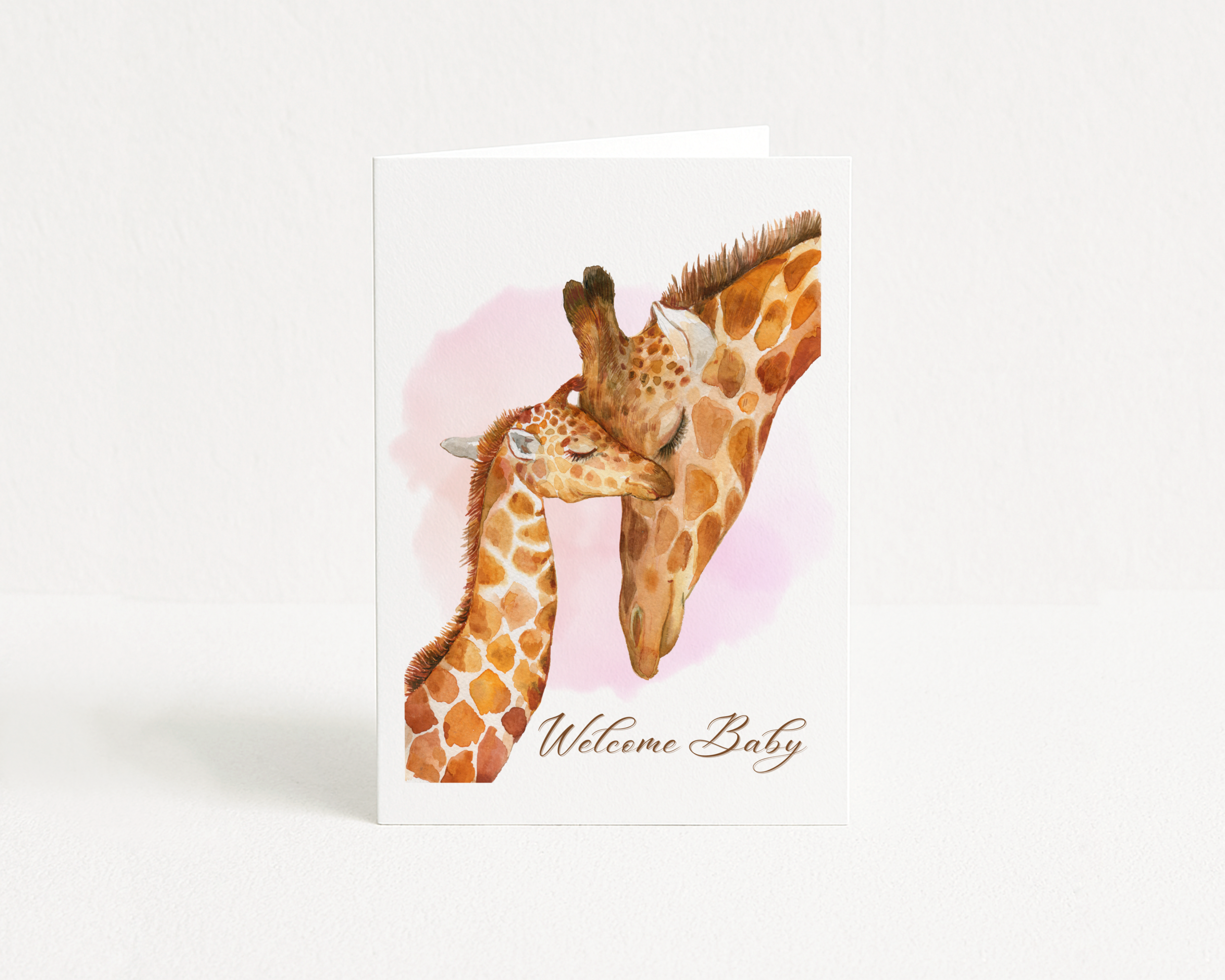 Pink Giraffe Baby - Greeting Card